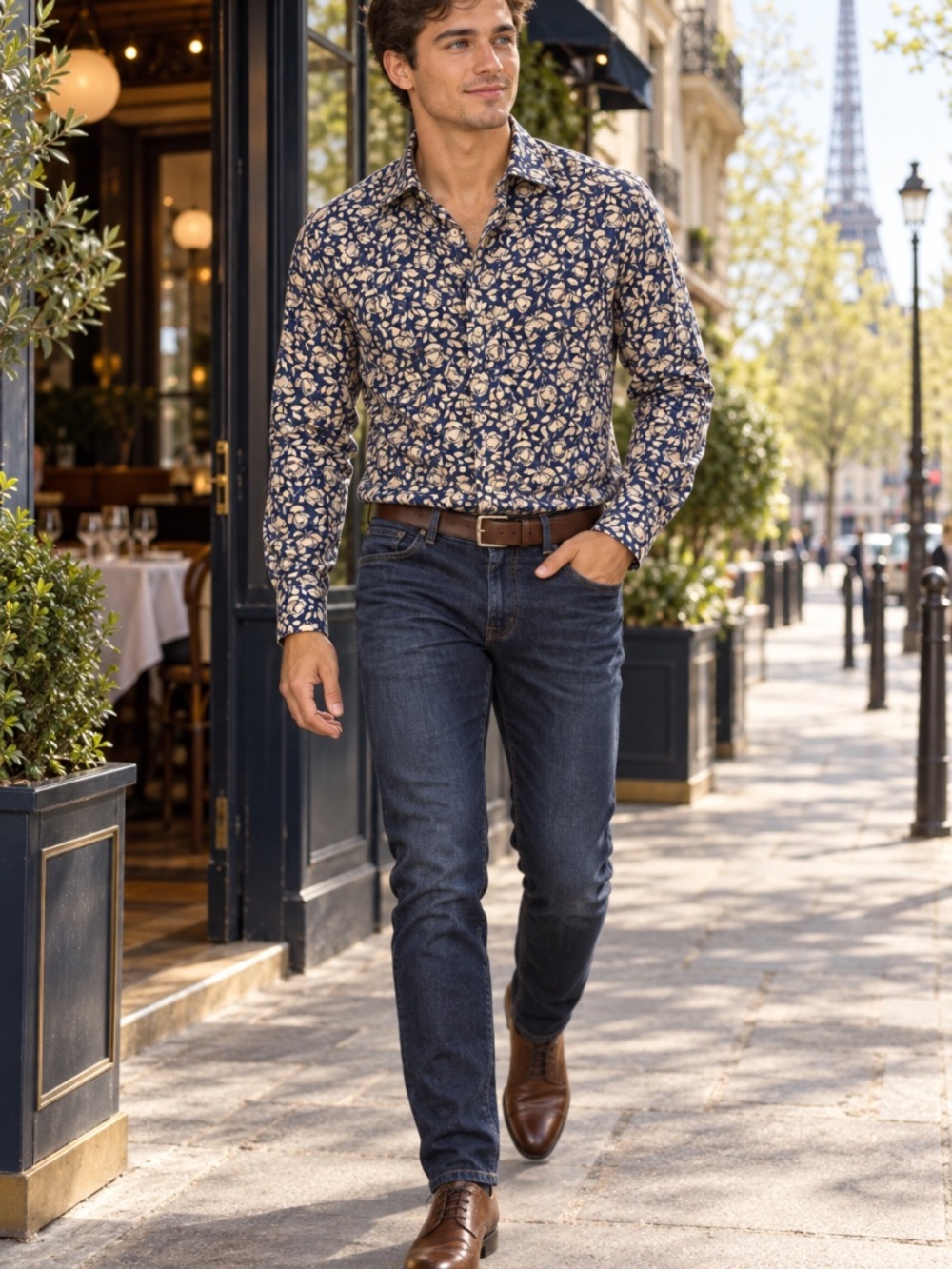 Boden Navy Cream Floral Long Sleeve Shirt Size S